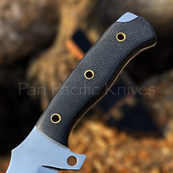 High-carbon steel survival knife with micarta handle