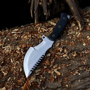 Handcrafted bushcraft tracker knife with leather sheath